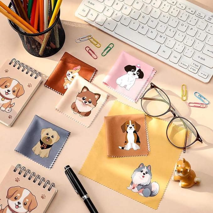 Breling 24 Pack Microfiber Cleaning Cloth Cute Animal Eyeglass Clean Cloths Lens Wipes for Glasses Sunglasses Lens Camera Cell Phone Screens 6" x 6" in(Dog)