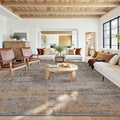 10x14 Extra Large Washable Area Rug, Soft Abstract Vintage Rug for Living Room, Bedroom, Office, Farmhouse, Low Pile Imitation Wool Non Slip Carpet Ideal for High-Traffic Areas, Taupe