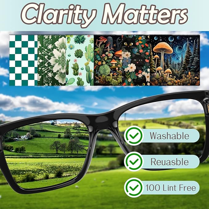 6 PCS Glasses Cleaning Cloth Eyeglass Lens Microfiber Cleaning Cloth Reusable Phone Screens Camera Cute Aesthetic Women Girls(6.3"x6.3")-Green