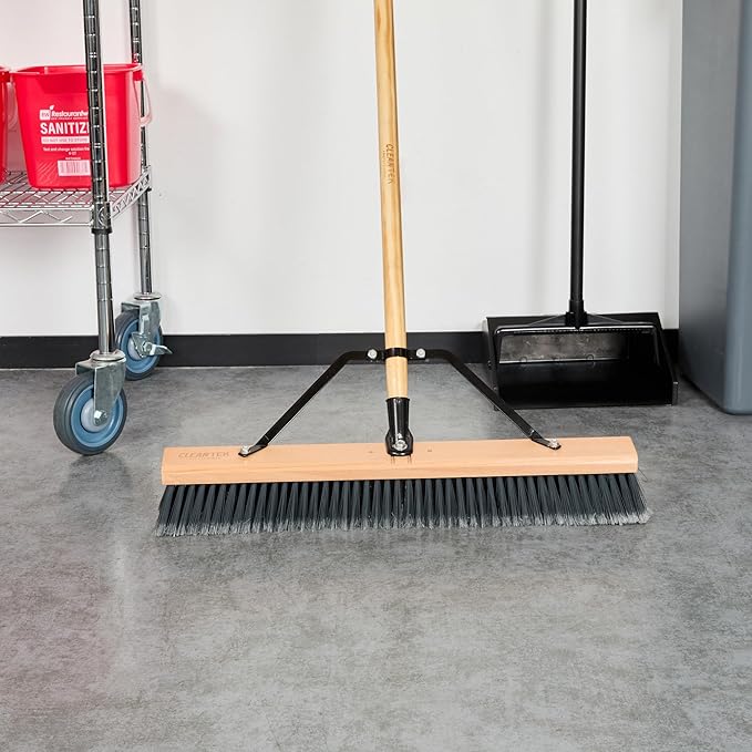 Restaurantware-BROOM HEAD ONLY: Clean Tek Professional 24-Inch Broom Head, 1 Heavy-Duty Push Cleaning Tool - Handle And Brace Sold Separately, Medium Plastic Bristles, Wooden, Commercial Use