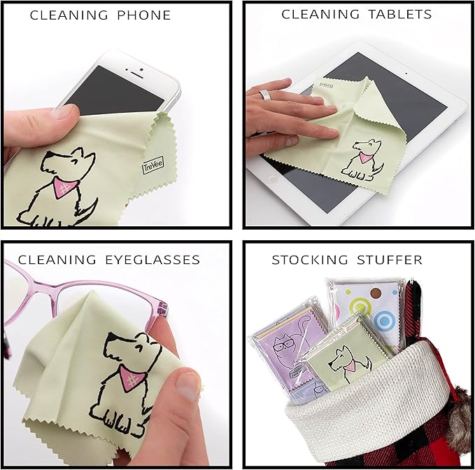 Microfiber Cleaning Cloth - Microfiber Cloth Fabric Wipe for Cleaner Lens, Eyeglasses, Phone Screen - Cute Dog Design 10-Pack, 6x6
