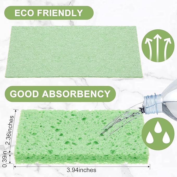 Zhengmy 100 Pieces Sponges Kitchen Compressed Sponges Bulk Natural Dish Sponge Compressed Wood Pulp Cleaning Sponge Without Scratching for Kitchen Bathroom, 3.9 x 2.4 x 0.12 Inch (Green)