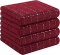 Homaxy 100% Cotton Terry Kitchen Towels(Brick Red, 13 x 28 inches), Checkered Designed, Soft and Super Absorbent Dish Towels, 4 Pack
