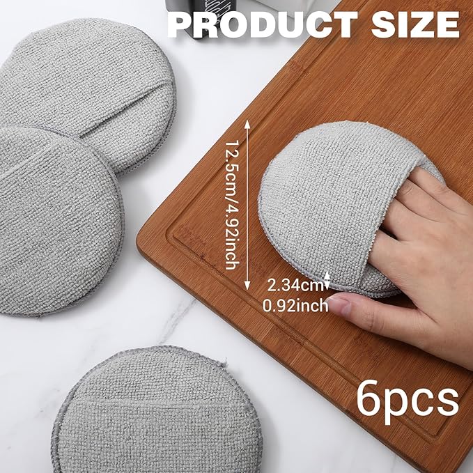 6Pcs Microfiber Applicator Pads for Cutting Board Oil, Reusable Wax Applicator Microfiber & Sponge Pads for Scratch-Free Cutting Board Maintenance & Versatile Home Polishing (5 Inch, Grey)