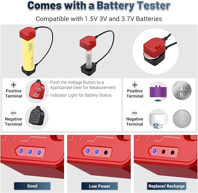 Hard Shell Battery Organizer Holder with Small Battery Tester, IP68 Waterproof Multi 82 Slots Batteries Vault Case for 40 AA & 12 AAA & 12 CR2032 CR2025 & 18 LR44 Button Cell/2 D Size Batteries Case