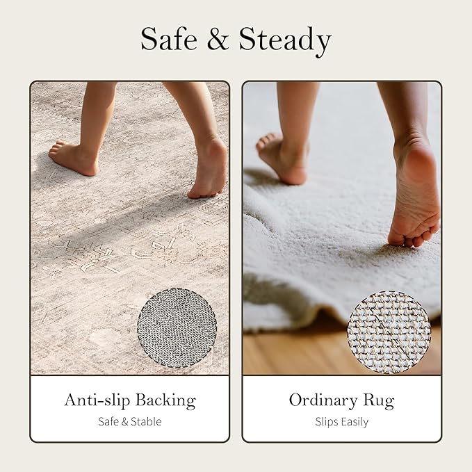 2x3 Beige Brown Entryway Rug, Small Neutral Area Rugs For Kitchen,Bedroom,Laundry, Vintage Washable Entry Doormat,Indoor Hallway Distressed Throw Rug, Low Pile Carpets For Bathroom Dorm Office