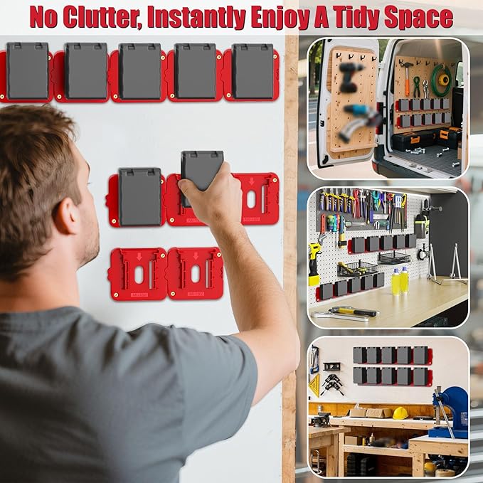 Battery Holder Compatible for Milwaukee 18V Battery, Wall Mount Batteries Storage for Work Van, Shelf, Toolbox - 10 Pack