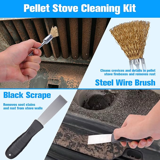 XANGNIER Pellet Stove Cleaning Kit,Pellets Stove Brush Cleaner Accessories Tools-Including Professional Steel Wire Brush,Stainless Steel Shovel,Storage Bag,Cleaning Stove Pellet Indoor