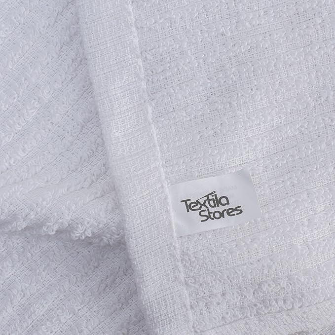 Textila Bar Mop Towels - 100% Cotton, 16x19 Inches, Pack of 12, White & Grey, Highly Absorbent, Multi-Purpose Kitchen and Dish Towels for Cleaning, Drying, and Everyday Use