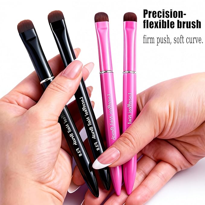 Nail Brush for French Tips & Cleaning Gel Polish- Precision Thin Brush for Acrylic, Polygel - Professional Kolinsky Sable Nail Art Brush (Pink, F18)