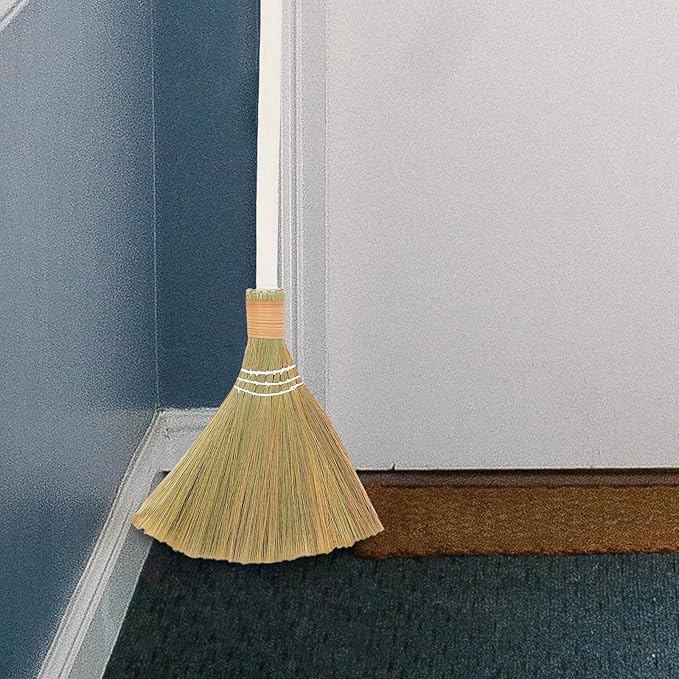 2pcs Handwoven Soft Bristle Indoor Brooms with Detachable Handle, Lightweight 74cm Grass Cleaning Brush Set for Household Dust Sweeping