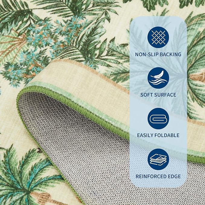 GarveeHome Jungle Round Washable Rugs 6ft Non-Slip Soft Round Rug for Kids Room, Forest Animal Print Tiger Circle Carpet for Bedroom Entryway Playroom Nursery, Beige
