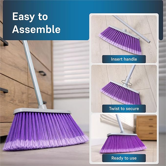 The Original Soft Sweep Magnetic Action Broom (4-Pack, Purple) - Super Lightweight Indoor & Outdoor Sweepers with Soft Flagged Bristles - Non-Scratch Design for Wood, Tile, & Linoleum - Made in USA
