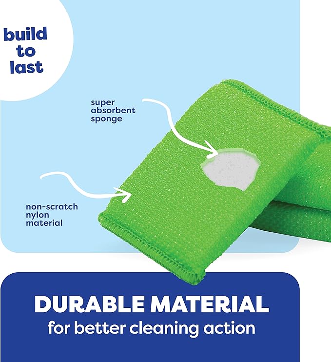SCRUBIT Multi-Purpose Dish Scrub Sponge, Non Scratch Scouring Pads, Cleaning Sponges for pots, Dishes, Utensils, & Non-Stick Cookware - Sponges for Kitchen & Bathroom - 12 Pack Dish Sponge (Green)