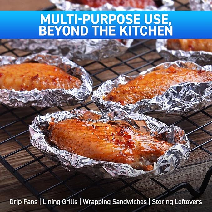 500 Count Pre-Cut Aluminum Foil Sheets, 12” Heavy Duty Pop Up Foil Sheets for Home Restaurants, Disposable Food, Temperature Resistant Non-Stick, Tin Foil Sheets for Burrito, Hot Dog or Sandwich Wrap