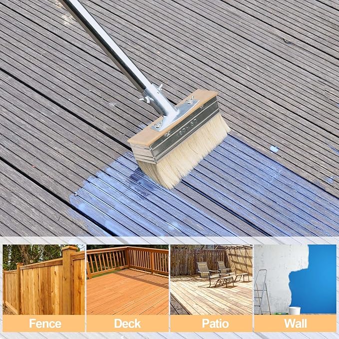 7" Deck Stain Brush Applicator, INCIKITI Wood Stain Brush with 60" Long Handle, Stain Brushes for Wood, Oils, Decking Paints, Decking Stains, Deck Coatings, Fence Wall Furniture Paints