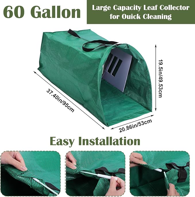 2PCS Leaf Collector, 53 Gallon Yard Waste Bags, Heavy Duty Foldable Lawn & Leaf Bags with 1 Pair Gloves, Reusable PP Large Yard Dustpan Garden Bag for Leaves Lawn Debris Trash