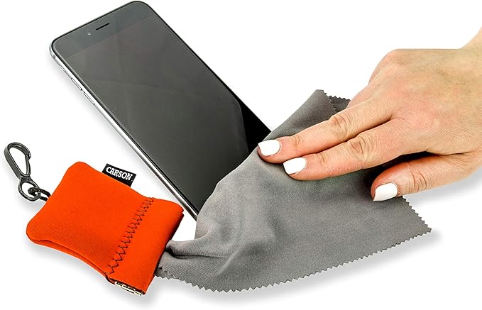Carson Stuff-It Pro Microfiber Lens Cloth Cleaning System for Glasses, Smartphones, Tablets, Optics, Lenses, Cameras and More, 8.0'' x 8.0'' - Orange (SN-80OR)