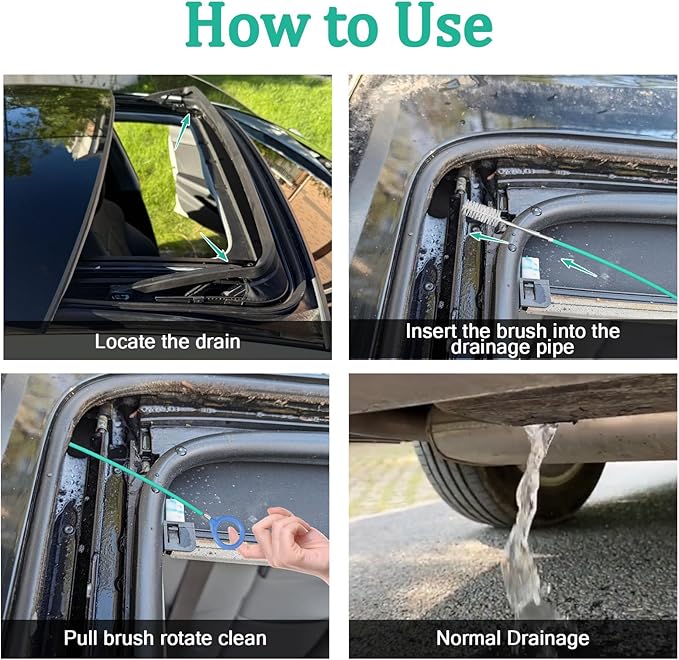 5PCS Updated Sunroof Drain Cleaning Tool Kit 118in Extra Long Flexible Tube Cleaning Brush with Pipe Cleaning Brush Syringe Hose Drain Brush Car Sunroof Drain Cleaner for Drains Sewers Windshields