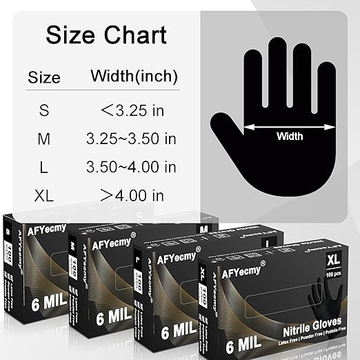 Disposable Nitrile Gloves, Chemical Resistant, Powder and Latex Free, Food Safe, Black Heavy Duty Gloves, 6 Mil, 100 Count, Large