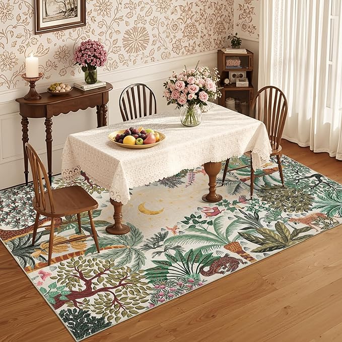 GarveeHome Area Rugs 8x10 for Living Room, Jungle Animal Large Washable Rug Soft Non Slip Backing Floor Mat Carpet Indoor Thin Accent Rug for Bedroom Dining Room Playroom Nursery Home Decor