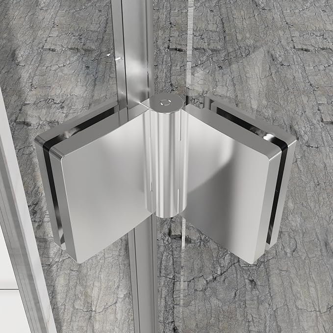 Frameless Bi-Fold Shower Door 30" W x 72" H, 1/4" Clear Tempered Glass, Folding Swing Design, Reversible Installation, Chrome Finish, Space-Saving Glass Shower Door for Small Bathrooms