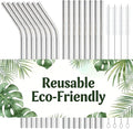 16-Pack Stainless Steel Straw,Reusable Straws – 8 Straight & 8 Bent (8.5 Inch) Metal Drinking Straws with 4 Cleaning Brushes,Replacement Straws,Dishwasher Safe,Ideal for Home,Travel
