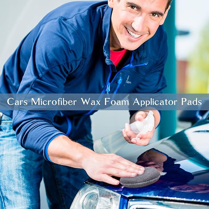 Tanlade 50 Pcs Car Detailing Microfiber Applicator Pad Wax Applicator Wash Microfiber Pads, 5 Inch Diameter (Grey)