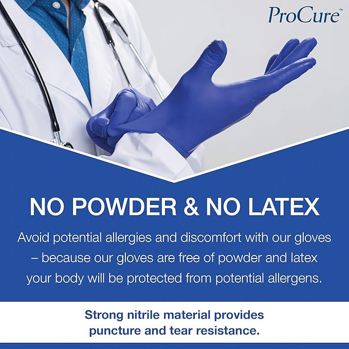 ProCure [200 Count] Disposable Nitrile Gloves - Latex Free, Powder Free Medical Exam Gloves