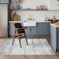 3x5 Washable Entryway Rug, Non Slip Boho Runner Rugs for Hallway, Entrance, Kitchen, Bathroom, Laundry Room, Soft Entryway Carpet, Throw Low Pile Retro Imitation Wool Carpet, Blue Beige