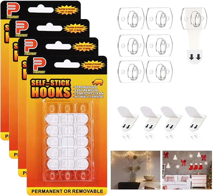 Ainiv 4-Packs Indoor Mini Light Clips, Damage Free Hanging Christmas String Light Hooks with Adhesive Strips, Clear Wall Clips for Hanging Lights Xmas Decor and Cables, 80 Clear Clips and 80 Strips