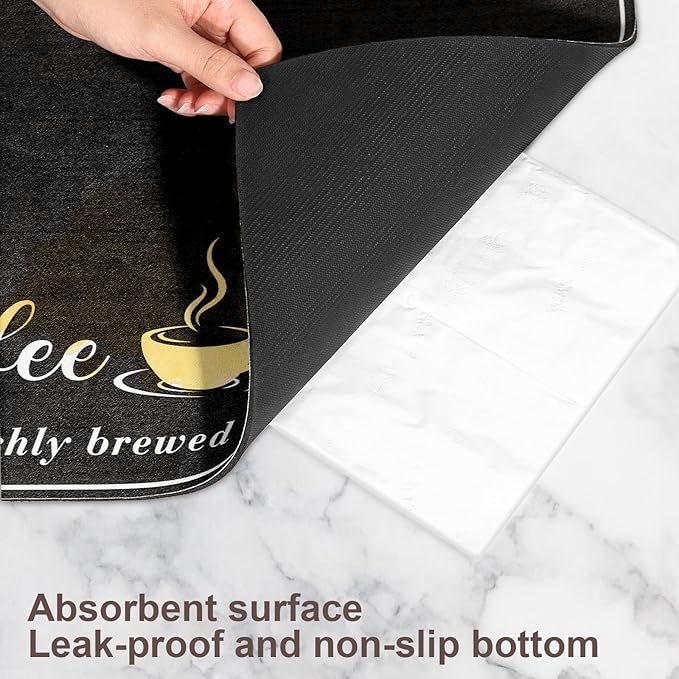 Absorbent Coffee Mat, Fashion Dish Drying Mat for Kitchen Counter Coffee Bar Accessories Espresso Machine Dish Rack 17" x 32" Black