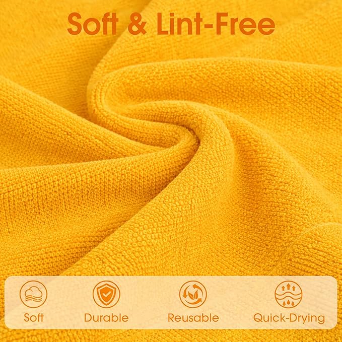 Microfiber Cleaning Cloth Roll–100 Pack, Tear Away Microfiber Towels, Reusable, Washable, Scratch-Free, Kitchen Towels for Car, Home, Kitchen, Glass, Dishes(Tangerine Yellow)
