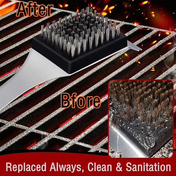 3.3" x 2.5" Grill Brush Replacement Heads Set of 8, Leonyo Grill Cleaning Brush Replaceable Heads, Barbecue Cleaner Refill