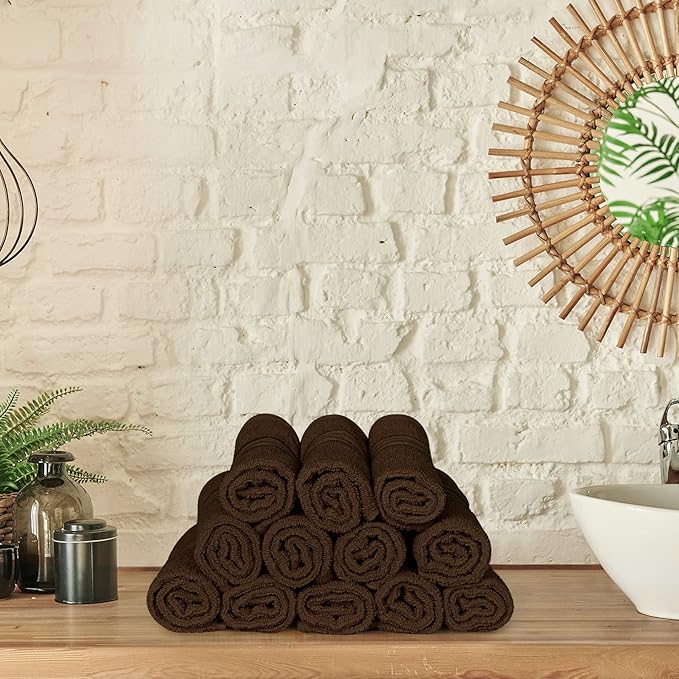 Utopia Towels Wash Cloths Set, 12 by 12 Inches, 100% Cotton Ring Spun, Highly Absorbent and Soft Feel Washcloths for Bathroom, Spa, Gym, and Face, 12 Pack Dark Brown