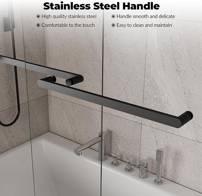 Double Sliding Shower Door, 56"-60" w x 59" h Semi-Frameless Bypass Bathroom Door with 1/4" Tempered Glass,Matte Black Finish for Walk-in Shower