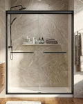 Shower Door 56-60'' W x 72'' H Semi-Frameless & Double Sliding, 1/4 inch (6mm) Thickness Clear Tempered Glass for Walk-in Shower, Matte Black