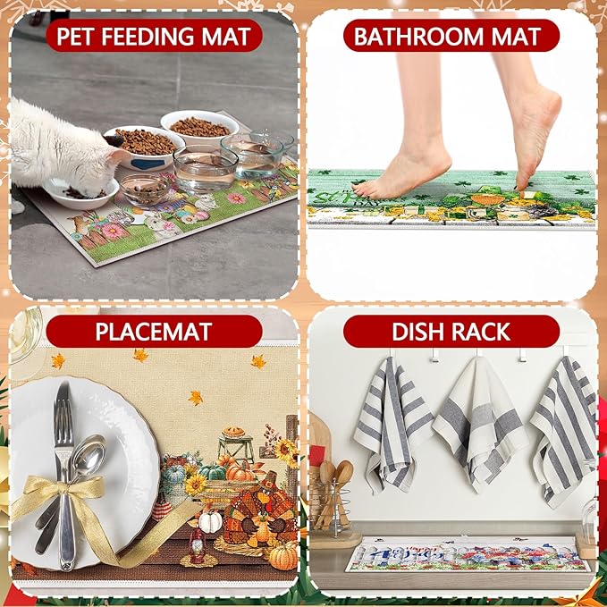 Meanplan 12 Pcs Seasonal Dish Drying Mats for Kitchen 24"x 16" Holiday Microfiber Absorbent Washable Drainer Mat Bulk for Counter Gift Winter Valentine's Day Irish Home Accessories Decoration