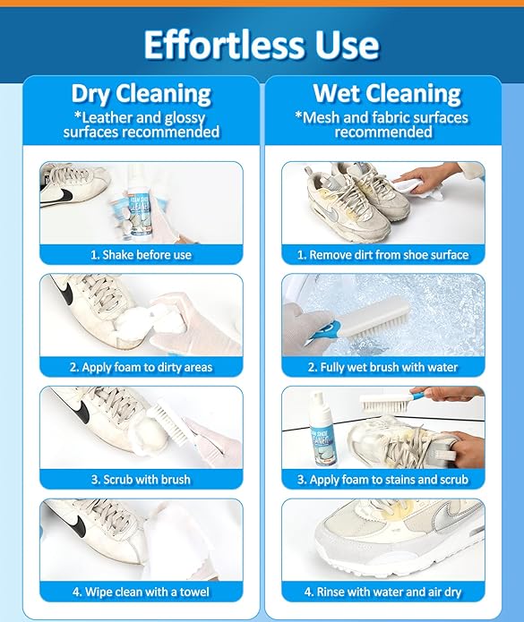 Shoe Cleaner, Sneaker Cleaner with Brush & Towel, Foam Shoe Cleaning Kit for White Shoes, Leather, Boots, Canvas
