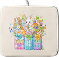Easter Bunny Carrots Dish Drying Mat for Kitchen Counter,Spring Colorful Flowers Mason Jar Drying Mat 16 x 18 Inch with Absorbent Reversible Microfiber Drying Pad for Coffee Bar