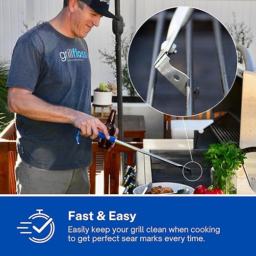 Grill Floss Premium Grill Scraper for Outdoor Grill with Round Grates - Bristle Free Grill Brush for Outdoor Grill - BBQ Grill Grate Cleaner Cleans Top and Bottom of Grill Without Lifting Grates