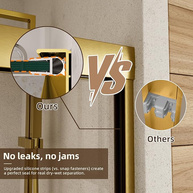Shower Door,56-60" W x 70" H Semi-Frameless Double Sliding Glass Shower Door with 1/4'' (6mm) Clear SGCC Tempered Glass,Bypass Shower Enclosure,Brush Gold