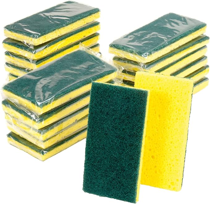 Global Industrial Heavy Duty Scrub Sponge, Yellow/Green, 3.25" x 6.25", Case of 20 Sponges