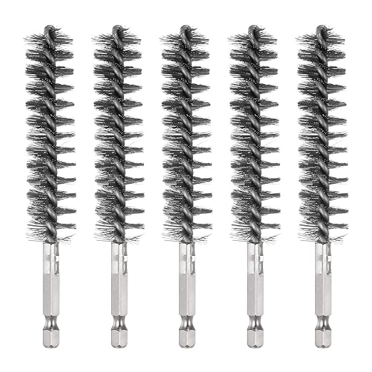 HARFINGTON 5Pcs Bore Brush Stainless Steel 18mm Dia Cleaning Twisted Wire Brush Tube Pipe Cleaner with Handle 1/4 Inch Hex Shank for Tubes, Ports, Bearings