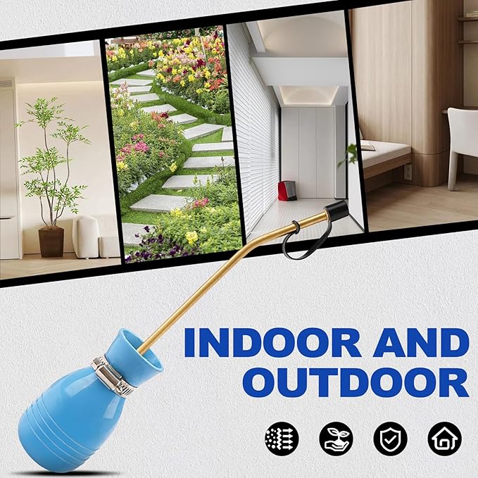 Powder Duster, Large Diatomaceous Earth Bulb Duster Applicator with Long Copper Tube Garden Puffer Duster for Multi Purpose Indoor and Outdoor Use (Blue)
