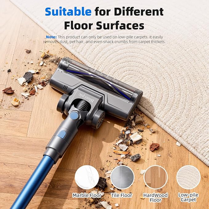 BlueEpic Cordless Vacuum Cleaner for Home, 40KPA/300W Stick Vacuums with Charging Wall Dock, Anti-Tangle, 6 in 1 Lightweight Handheld Vacuum for Pet Hair, Hard Floor, Carpet