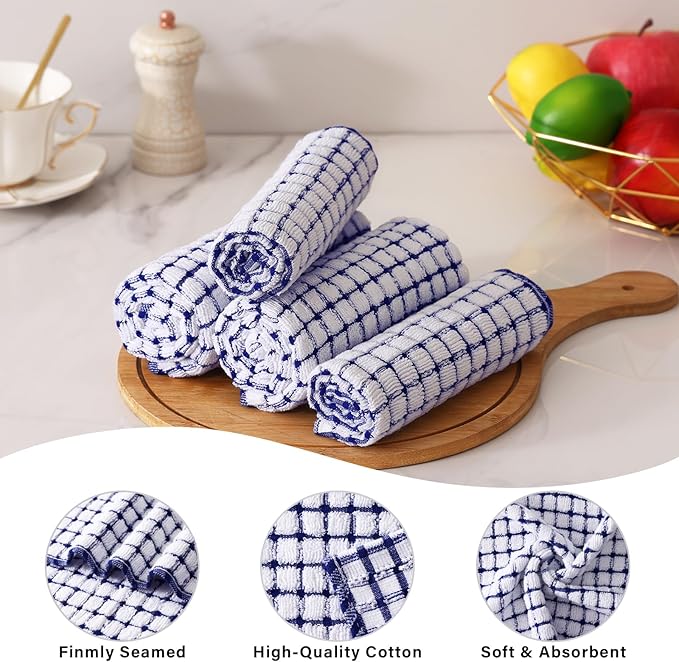 Homaxy Kitchen Towels and Dishcloths Set, 16 x 25 and 12 x 12 Inches, Set of 8 Cotton Terry Kitchen Dish Towels, Super Soft and Absorbent Dish Cloths, Blue
