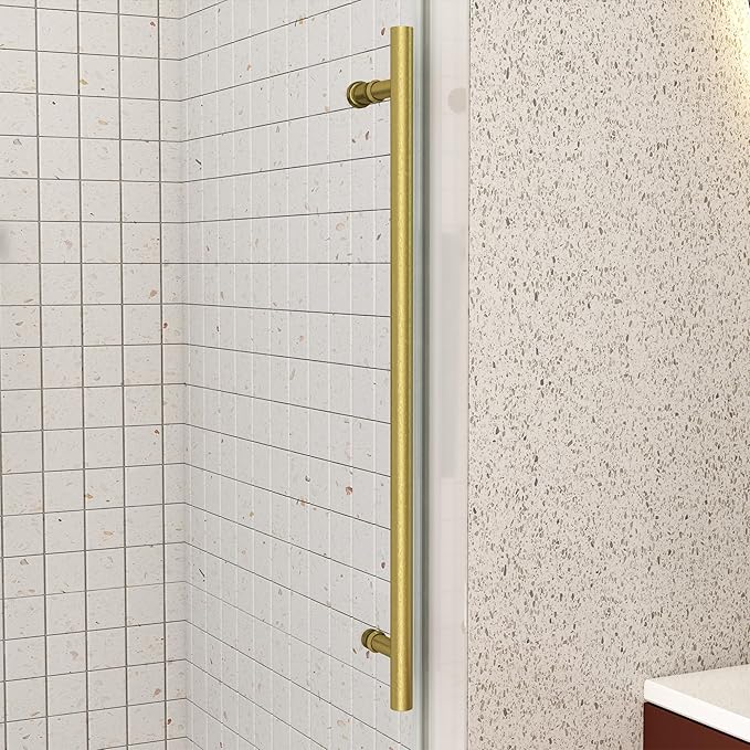 Sunrosa 60" W x 60" H Frameless Tub Shower Door, Sliding Tub Door with Handle, Glass Bathtub Shower Door with 5/16" (8mm) Clear SGCC Tempered Glass, Brushed Gold