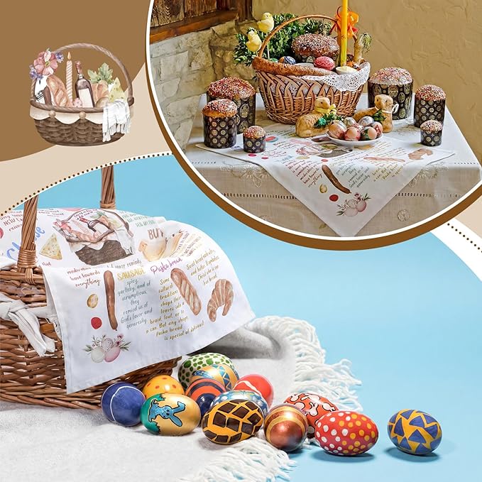 Traditional Pascha Feast Easter Basket Cover Table Decoration Easter Religious Gift Traditional Orthodox Pascha Basket Item Meaning Cotton Towels Communion Prosphora Greek Christian Altar