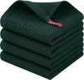 Homaxy 100% Cotton Waffle Weave Kitchen Dish Cloths, 4-Pack Ultra Soft Absorbent Dish Towels, Quick Drying Dish Rags, 12 x 12 Inches, Blackish Green